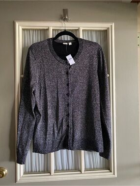 Gap Sparkle Knit Crewneck Cardigan - Metallic Black